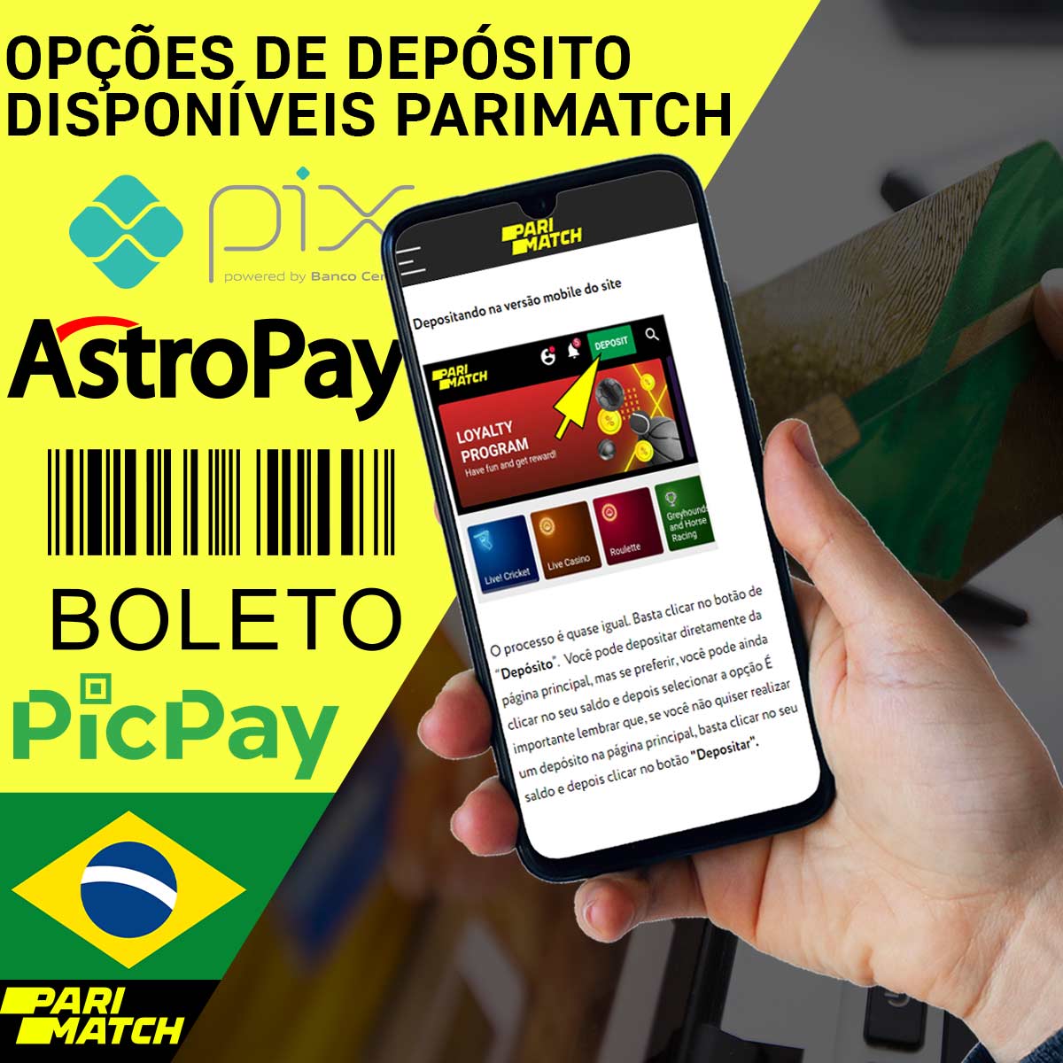 Opções de depósito Parimatch no Brasil