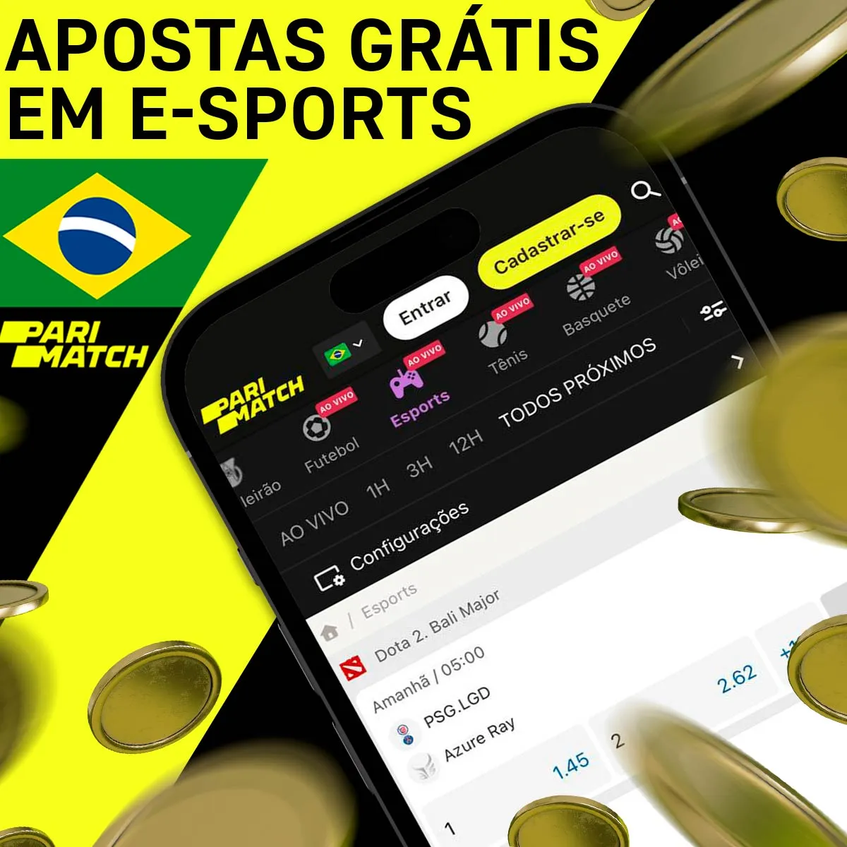 Apostas grátis em esportes cibernéticos para usuários do aplicativo móvel Android da casa de apostas Parimatch no Brasil
