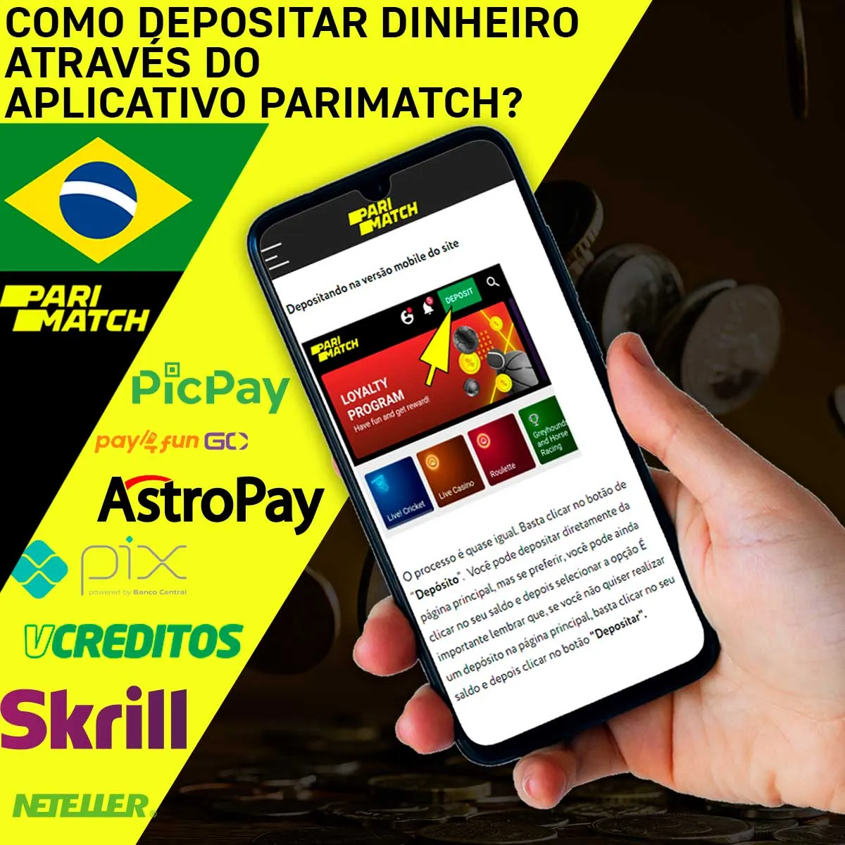 Como fazer um depósito usando o aplicativo móvel Android da casa de apostas Parimatch no Brasil