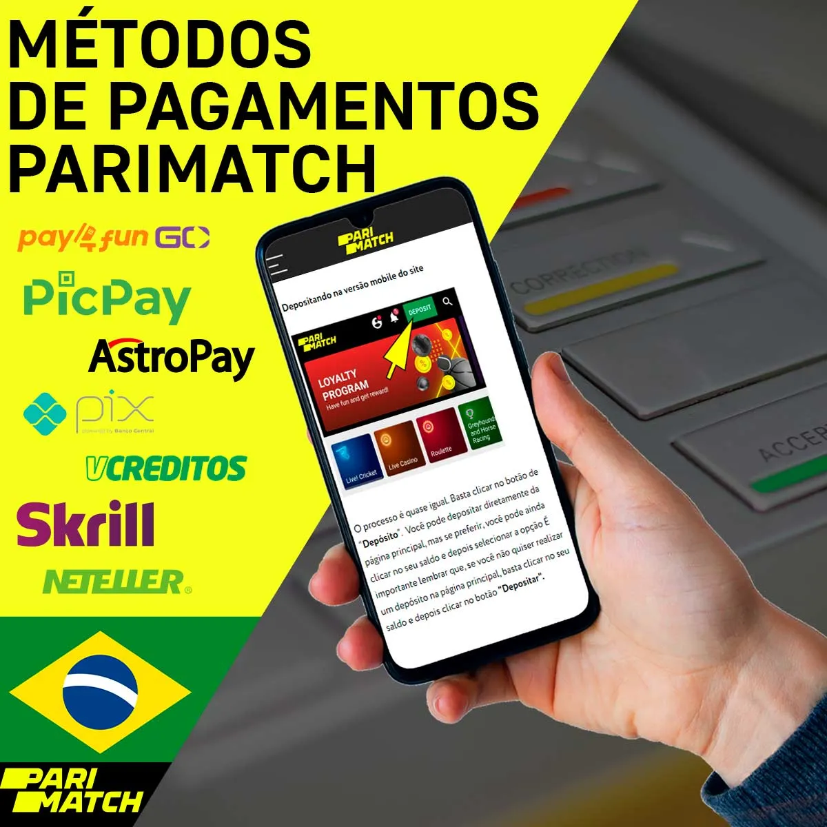Opções e métodos de pagamento no escritório da casa de apostas Parimatch Brasil
